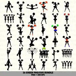 36 Cheerleader Silhouette PNG SVG Bundle | Cheerleader Silhouette Designs | Sublimation Cricut Digital Download