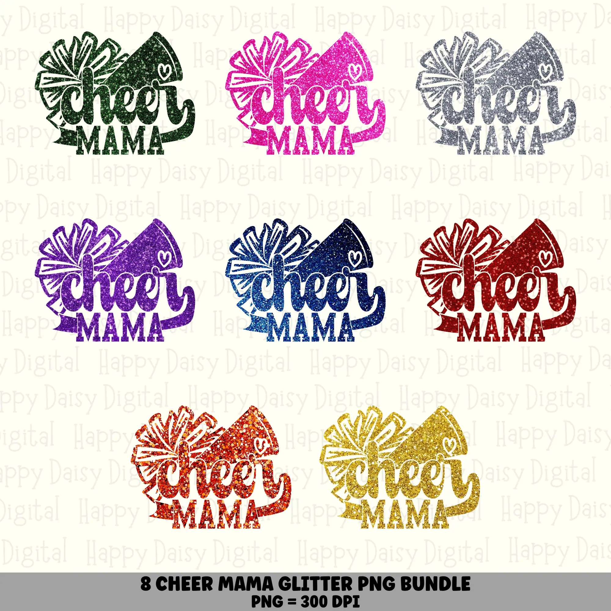 8 Cheer Mama PNG Bundle | Glitter Colors Designs | Sublimation Cricut Digital Download