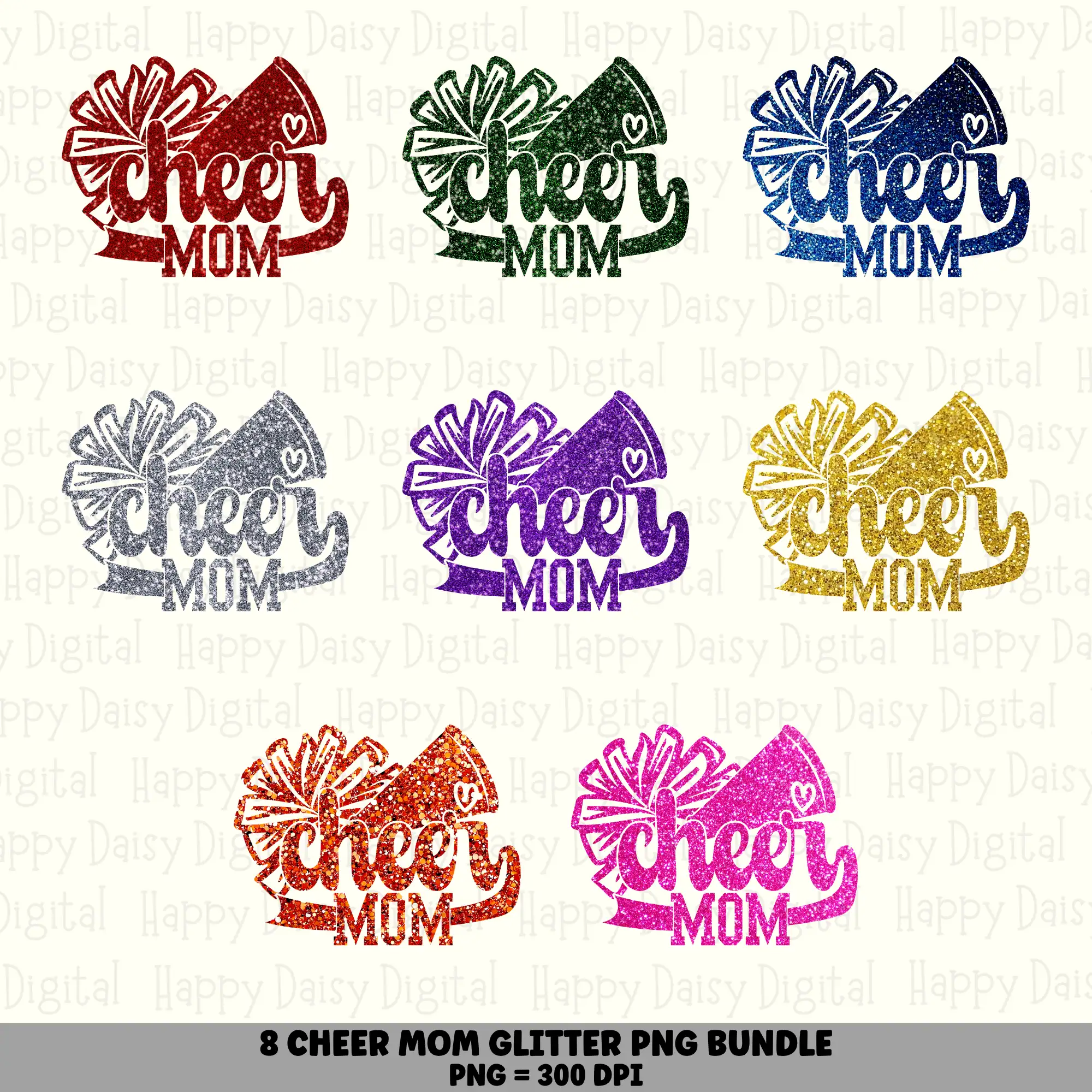 8 Cheer Mom PNG Bundle | Glitter Colors Designs | Sublimation Cricut Digital Download