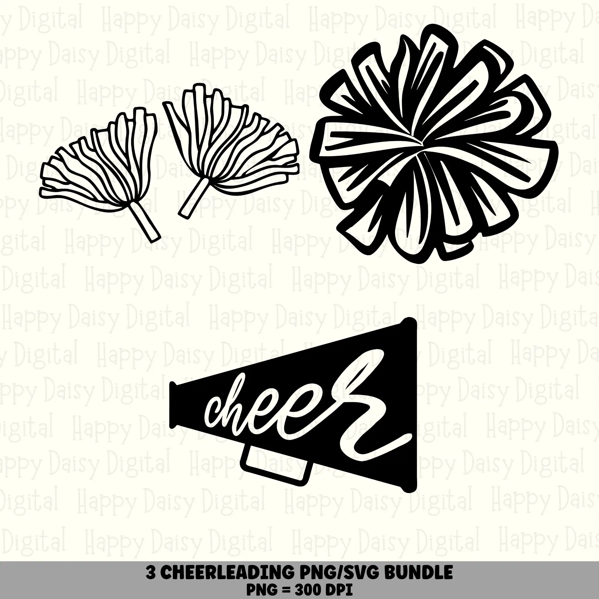 3 Cheer Pom Pom & Megaphone PNG SVG Bundle | Pom Pom & Megaphone Designs | Sublimation Cricut Digital Download
