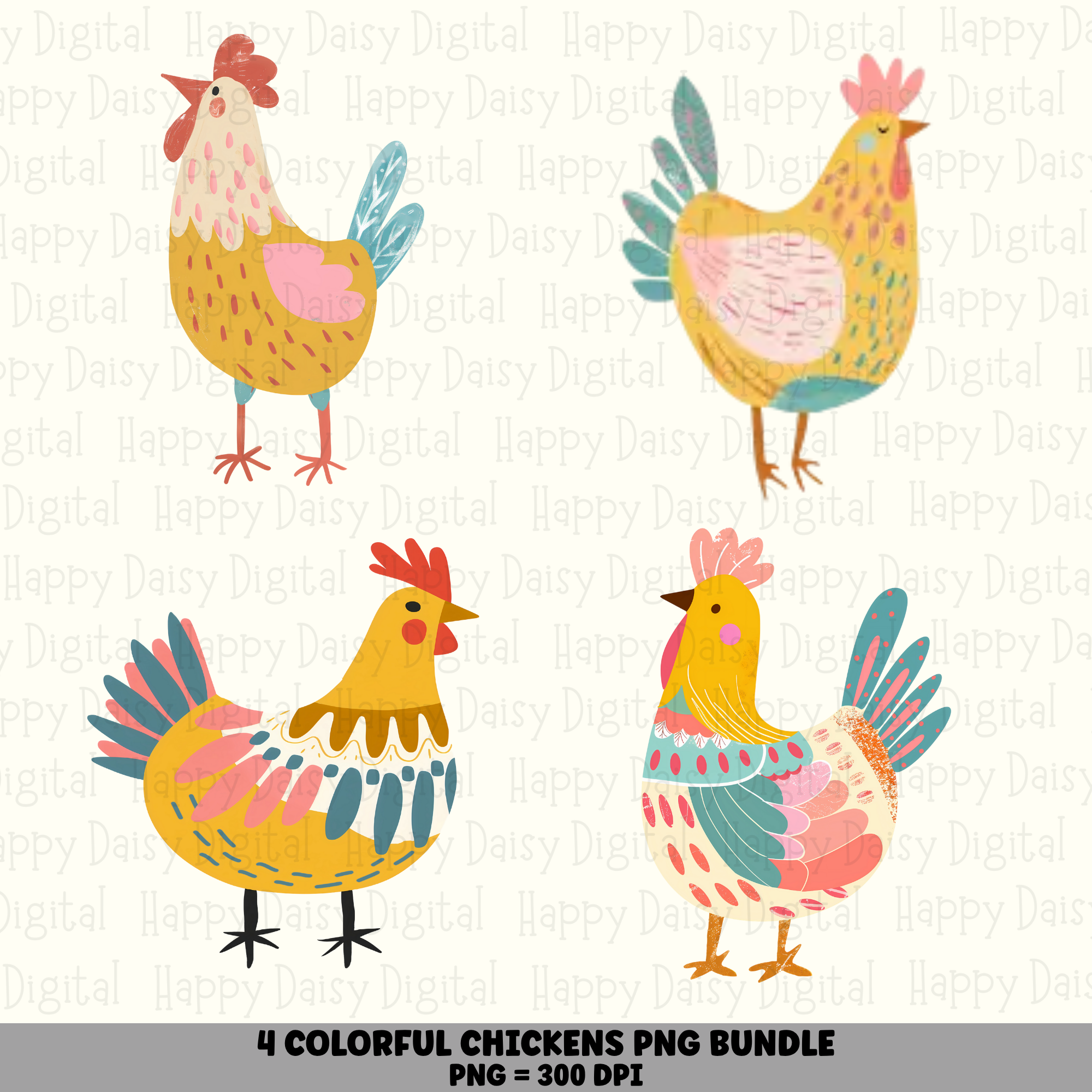4 Yellow Chicken PNG Bundle | Chicken Icon Designs | Sublimation Cricut Digital Download