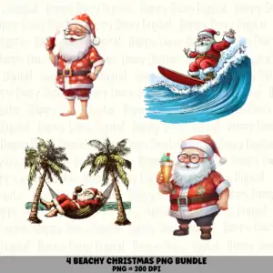 4 Beach Santa PNG Bundle | Beach Santa Designs | Sublimation Cricut Digital Download