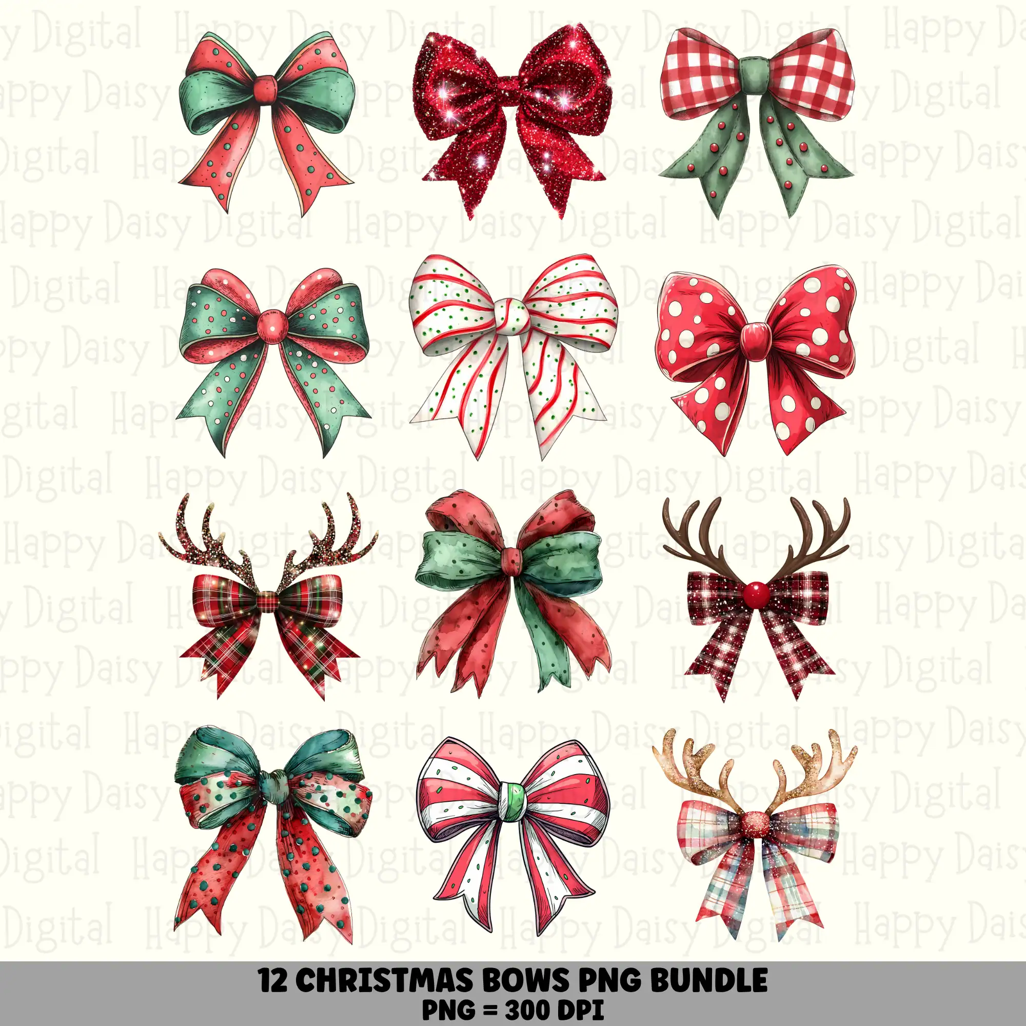 12 Christmas Coquette Bow PNG Bundle | Coquette Bow Set A Designs | Sublimation Cricut Digital Download