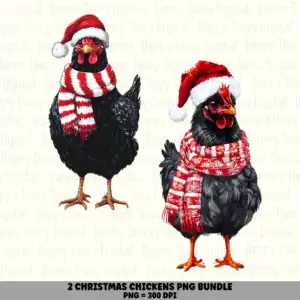 2 Christmas Chicken PNG Bundle | Chicken in Scarf Designs | Sublimation Cricut Digital Download