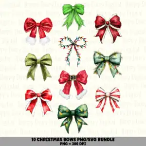 10 Christmas Coquette Bow PNG Bundle | Coquette Bow Set B Designs | Sublimation Cricut Digital Download