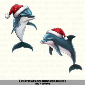2 Christmas Dolphin PNG Bundle | Dolphin with Santa Hat Designs | Sublimation Cricut Digital Download