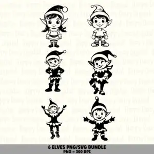 6 Christmas Elf PNG SVG Bundle | Elf Designs | Sublimation Cricut Digital Download