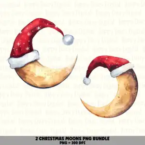 2 Christmas Moon PNG Bundle | Moon with Santa Hat Designs | Sublimation Cricut Digital Download