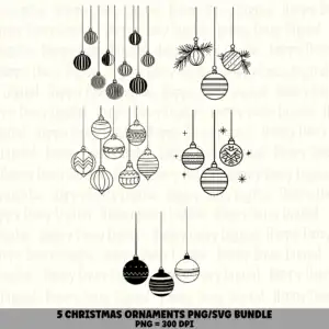 5 Christmas Ornament PNG SVG Bundle | Hanging Ornament Designs | Sublimation Cricut Digital Download