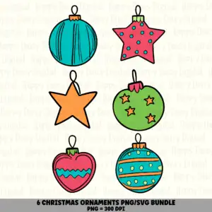 6 Christmas Ornament PNG SVG Bundle | Cartoon Ornament Designs | Sublimation Cricut Digital Download