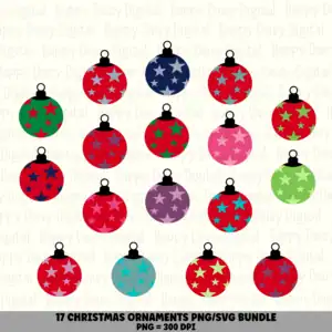 17 Christmas Star Ornament PNG SVG Bundle | Star Ornament Colors Designs | Sublimation Cricut Digital Download