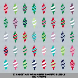 37 Christmas Twist Ornament PNG SVG Bundle | Twist Ornament Colors Vol 2 Designs | Sublimation Cricut Digital Download