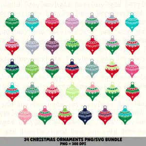 34 Christmas Ornament PNG SVG Bundle | Stacked Ornament Colors Designs | Sublimation Cricut Digital Download