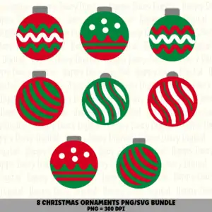 8 Christmas Ornament PNG SVG Bundle | Ornament Two-Tone Set B Designs | Sublimation Cricut Digital Download