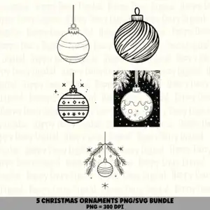 5 Christmas Ornament PNG SVG Bundle | Individual Ornament Mix Designs | Sublimation Cricut Digital Download