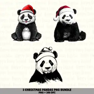 3 Christmas Panda PNG Bundle | Panda with Santa Hat Designs | Sublimation Cricut Digital Download