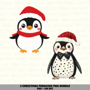 2 Christmas Penguin PNG Bundle | Penguin in Santa Hat Designs | Sublimation Cricut Digital Download