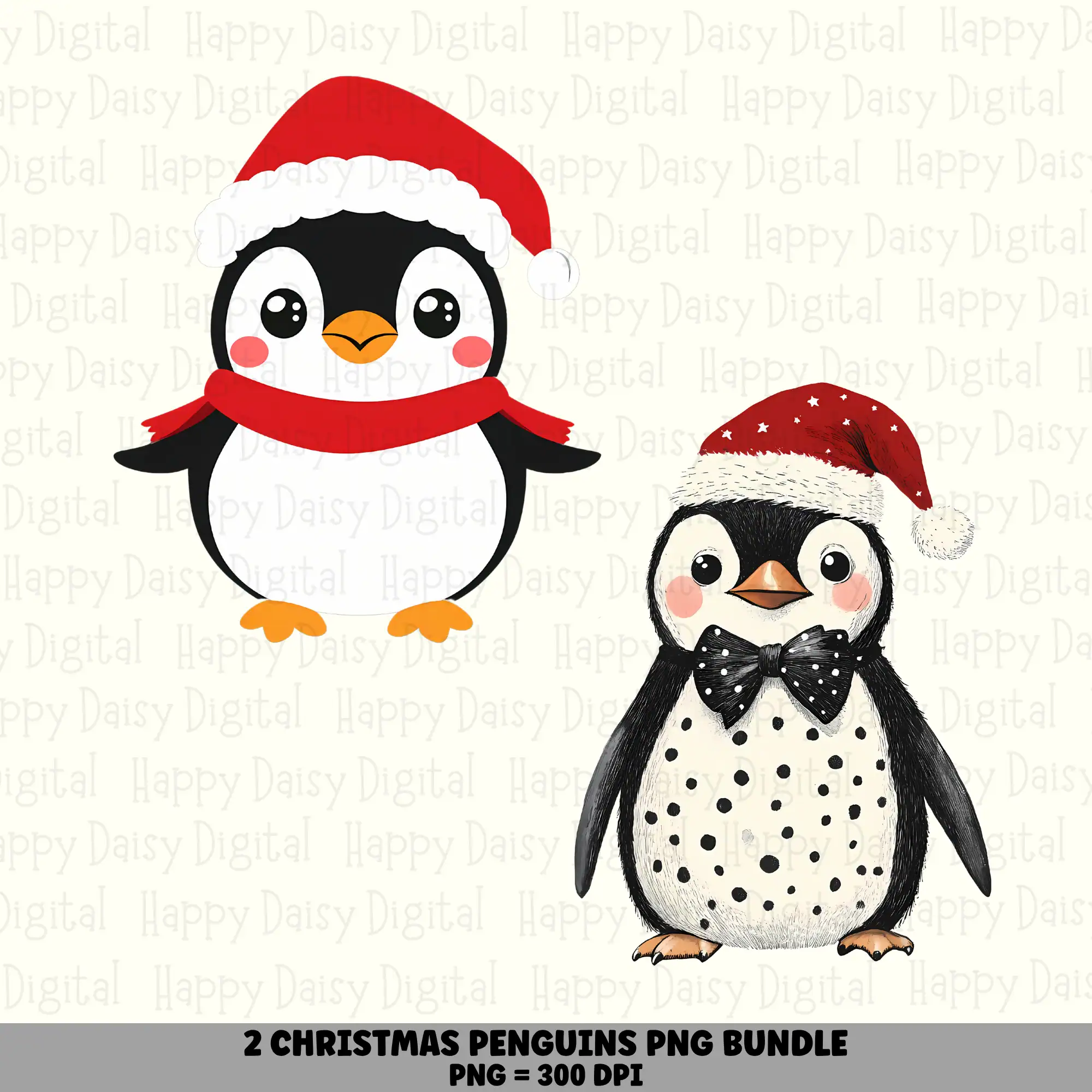2 Christmas Penguin PNG Bundle | Penguin in Santa Hat Designs | Sublimation Cricut Digital Download