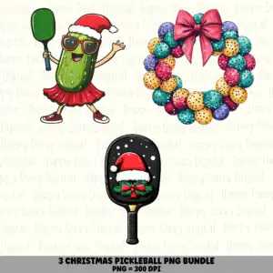 3 Christmas Pickleball PNG Bundle | Pickleball Santa Designs | Sublimation Cricut Digital Download