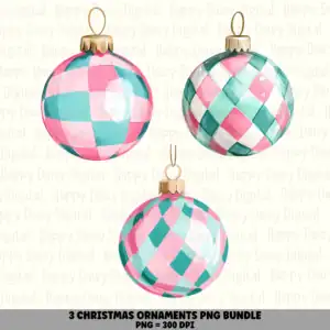 3 Pink & Teal Ornament PNG Bundle | Pink & Teal Ornament Designs | Sublimation Cricut Digital Download