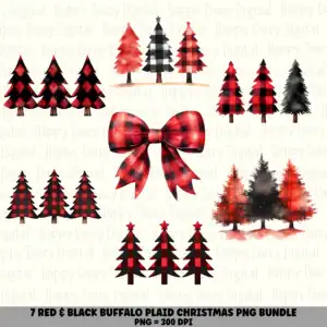 7 Red Buffalo Plaid Christmas PNG Bundle | Red Buffalo Plaid Designs | Sublimation Cricut Digital Download