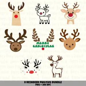 8 Reindeer PNG SVG Bundle | Reindeer Designs | Sublimation Cricut Digital Download