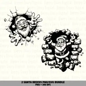 2 Santa Breaking Through Bricks PNG SVG Bundle | Santa Breaking Bricks Designs | Sublimation Cricut Digital Download