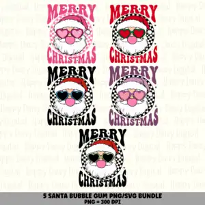 5 Santa Heart Glasses PNG SVG Bundle | Santa Heart Glasses Colors Designs | Sublimation Cricut Digital Download