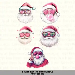 5 Santa Heart Glasses PNG Bundle | Santa Heart Glasses Designs | Sublimation Cricut Digital Download