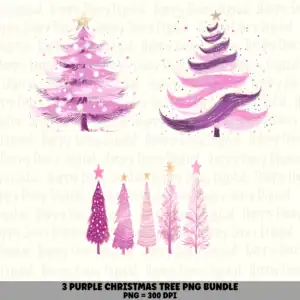 3 Purple Christmas Tree PNG Bundle | Purple Christmas Tree Designs | Sublimation Cricut Digital Download