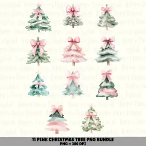 11 Pink Christmas Tree PNG Bundle | Pink Christmas Tree Designs | Sublimation Cricut Digital Download