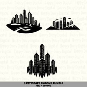 3 Cityscape PNG SVG Bundle | Cityscape Designs | Sublimation Cricut Digital Download