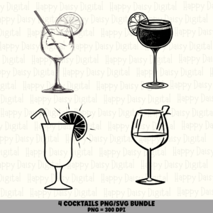 4 Cocktail & Wine PNG SVG Bundle | Cocktail & Wine Designs | Sublimation Cricut Digital Download