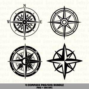 4 Compass PNG SVG Bundle | Compass Icon Set 1 Designs | Sublimation Cricut Digital Download
