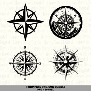4 Compass PNG SVG Bundle | Compass Icon Set 2 Designs | Sublimation Cricut Digital Download
