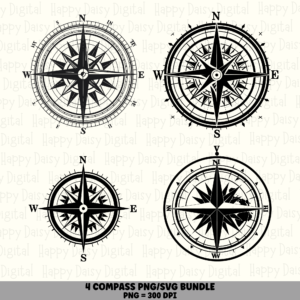 4 Compass PNG SVG Bundle | Compass Icon Set 3 Designs | Sublimation Cricut Digital Download