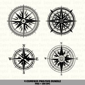 4 Compass PNG SVG Bundle | Compass Icon Set 4 Designs | Sublimation Cricut Digital Download