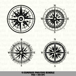 4 Compass PNG SVG Bundle | Compass Icon Set 5 Designs | Sublimation Cricut Digital Download