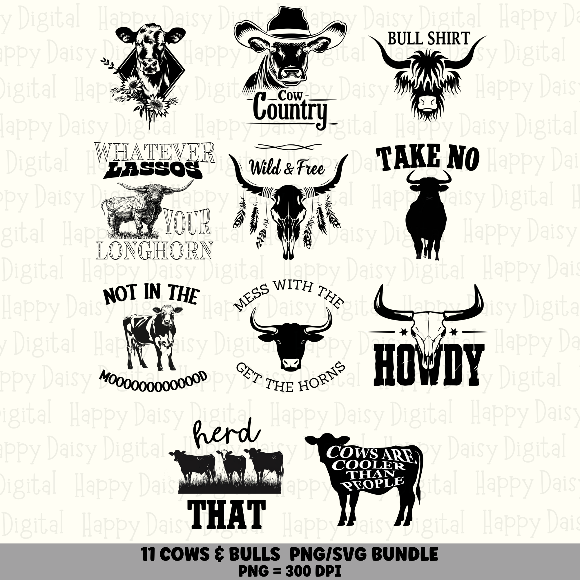 11 Cow & Bull Sayings PNG Bundle | Funny Cow & Bull Designs | Sublimation Cricut Digital Download