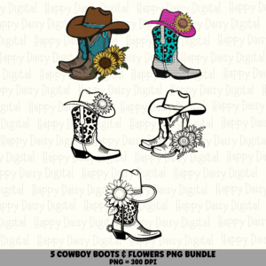 5 Cowboy Boots & Sunflower PNG Bundle | Cowboy Boots & Sunflower Designs | Sublimation Cricut Digital Download