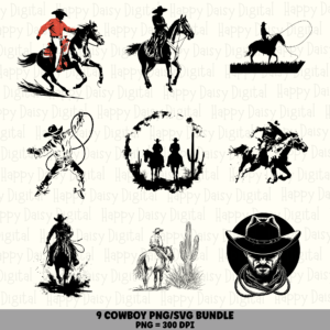9 Cowboy PNG SVG Bundle | Cowboy Designs | Sublimation Cricut Digital Download