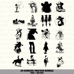 20 Cowgirl PNG SVG Bundle | Cowgirl Designs | Sublimation Cricut Digital Download
