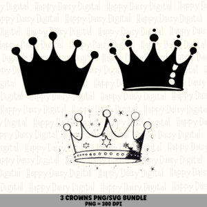 3 Crown PNG SVG Bundle | Crown Icon Designs | Sublimation Cricut Digital Download