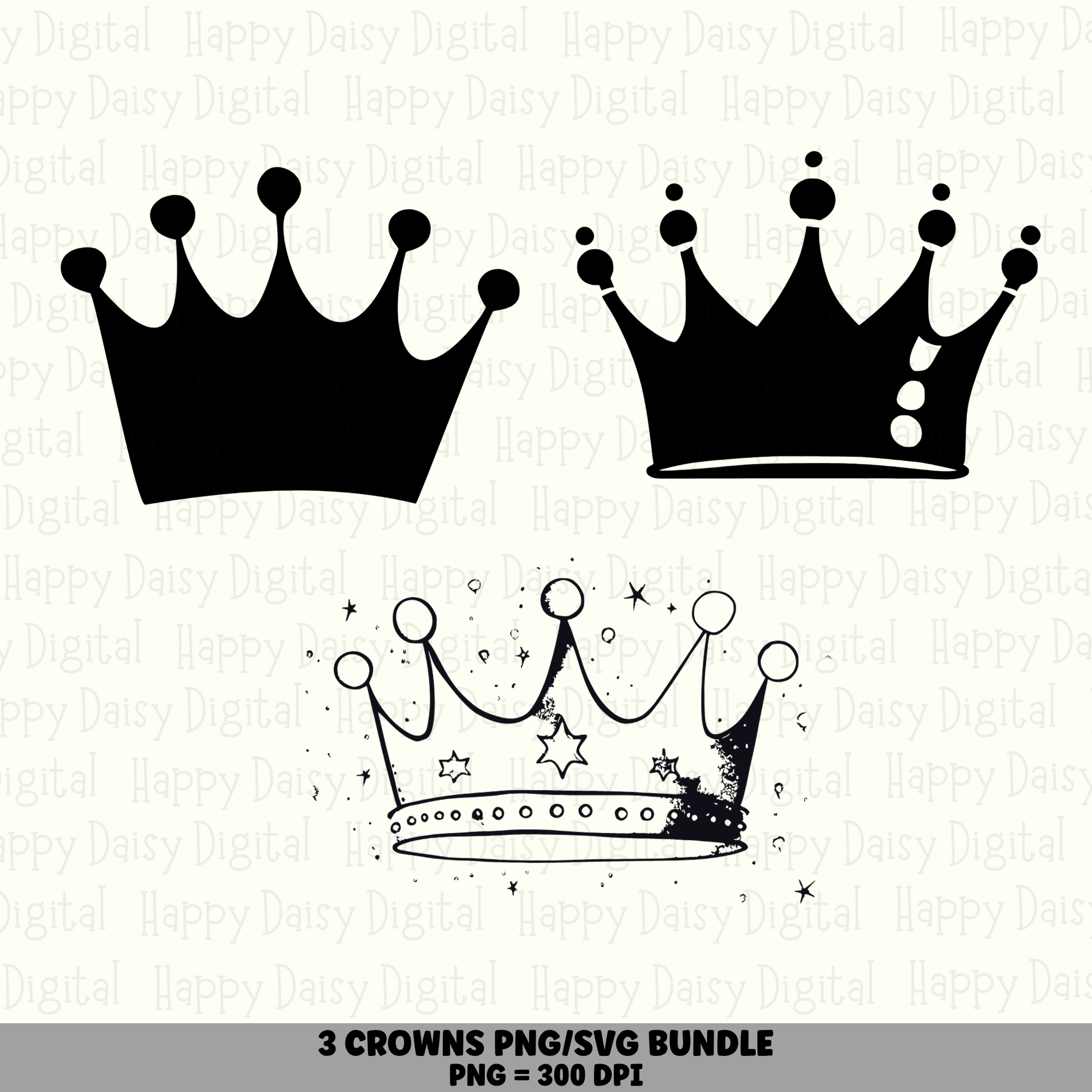 3 Crown PNG SVG Bundle | Crown Icon Designs | Sublimation Cricut Digital Download