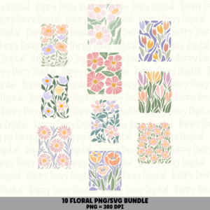 10 Danish Floral PNG SVG Bundle | Danish Floral Designs | Sublimation Cricut Digital Download