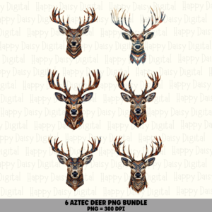 6 Deer Aztec PNG Bundle | Deer Aztec Print Designs | Sublimation Cricut Digital Download
