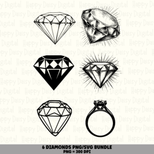 6 Diamond PNG SVG Bundle | Diamond & Ring Designs | Sublimation Cricut Digital Download