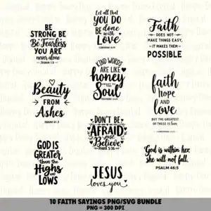 10 Faith Sayings PNG SVG Bundle | Faith Sayings Vol 6 Designs | Sublimation Cricut Digital Download