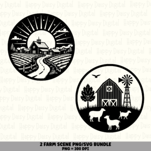 2 Farm Scene Circle PNG SVG Bundle | Farm Scene Circle Designs | Sublimation Cricut Digital Download