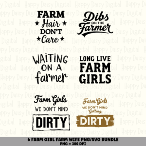 6 Farm Girl Sayings PNG SVG Bundle | Farm Girl Designs | Sublimation Cricut Digital Download